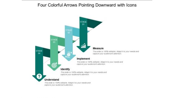 Four Colorful Arrows Pointing Downward With Icons Ppt PowerPoint Presentation Model Design Inspiration