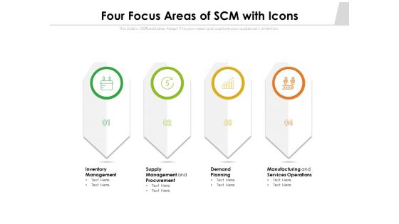 Four Focus Areas Of SCM With Icons Ppt PowerPoint Presentation Portfolio Graphics PDF