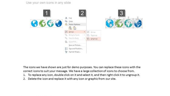 Four Globes For Different Location Maps Powerpoint Slides
