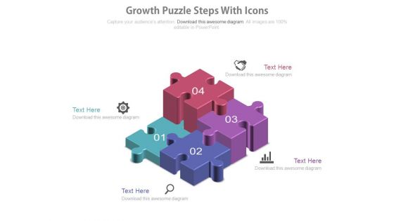 Four Growth Puzzle Steps With Icons Powerpoint Slides