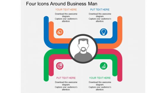 Four Icons Around Business Man Powerpoint Templates