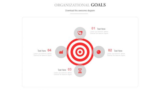 Four Icons Around Target Board Powerpoint Slides
