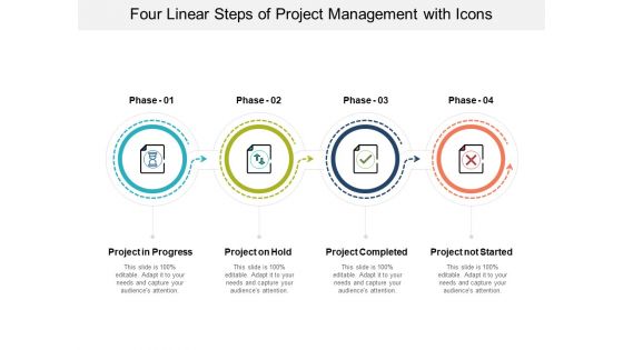 Four Linear Steps Of Project Management With Icons Ppt PowerPoint Presentation Icon Deck