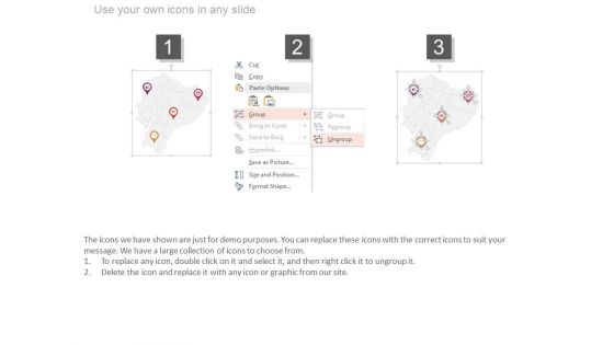 Four Locations On Map With Percentage Analysis Powerpoint Slides
