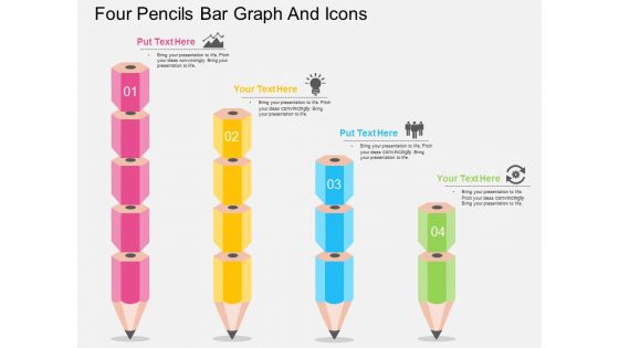 Four Pencils Bar Graph And Icons Powerpoint Template