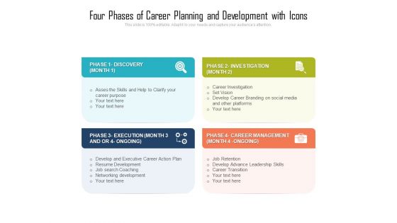 Four Phases Of Career Planning And Development With Icons Ppt PowerPoint Presentation Gallery Layout PDF