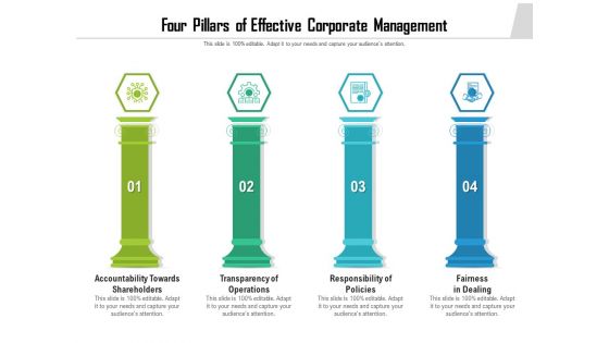Four Pillars Of Effective Corporate Management Ppt PowerPoint Presentation Infographics Icon PDF