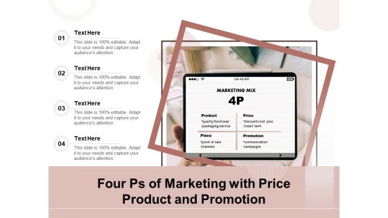 Four Ps Of Marketing With Price Product And Promotion Ppt PowerPoint Presentation Pictures Example PDF
