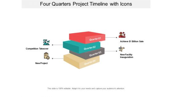 Four Quarters Project Timeline With Icons Ppt Powerpoint Presentation Pictures Graphics