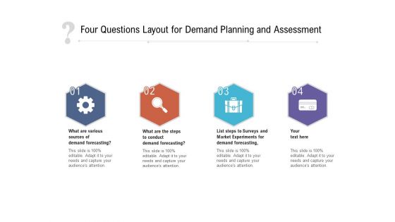 Four Questions Layout For Demand Planning And Assessment Ppt PowerPoint Presentation File Visuals PDF