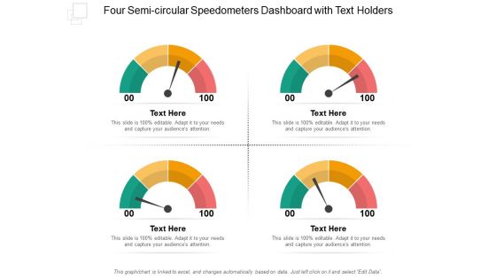 Four Semi Circular Speedometers Dashboard With Text Holders Ppt PowerPoint Presentation File Layouts