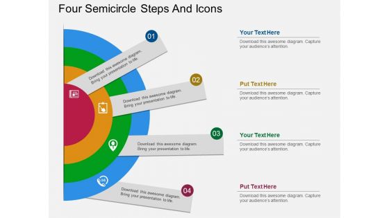 Four Semicircle Steps And Icons Powerpoint Template
