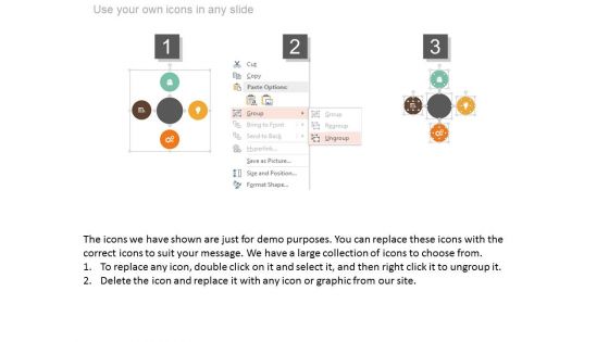Four Staged Hub And Spokes Diagram Powerpoint Template