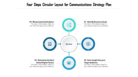 Four Steps Circular Layout For Communications Strategy Plan Ppt PowerPoint Presentation File Pictures PDF Four Steps Circular Layout For Communications Strategy Plan Ppt PowerPoint Presentation File Pictures PDF