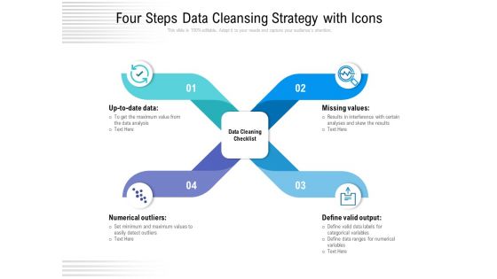 Four Steps Data Cleansing Strategy With Icons Ppt Icon Clipart PDF