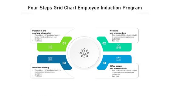 Four Steps Grid Chart Employee Induction Program Ppt PowerPoint Presentation Gallery Influencers PDF