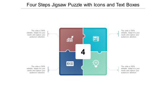 Four Steps Jigsaw Puzzle With Icons And Text Boxes Ppt Powerpoint Presentation Gallery Pictures