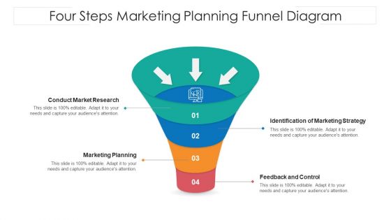 Four Steps Marketing Planning Funnel Diagram Ppt PowerPoint Presentation Icon Gallery PDF