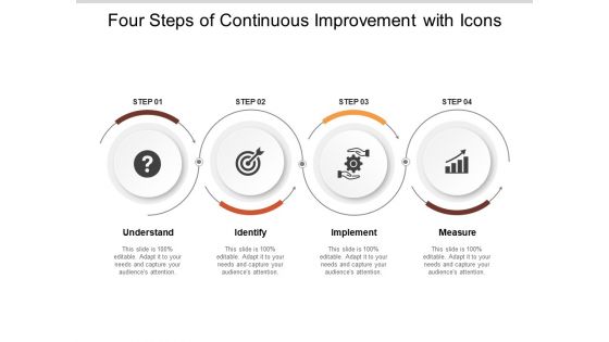 Four Steps Of Continuous Improvement With Icons Ppt PowerPoint Presentation Portfolio Inspiration