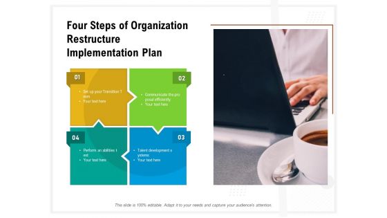 Four Steps Of Organization Restructure Implementation Plan Ppt PowerPoint Presentation Inspiration Format Ideas PDF