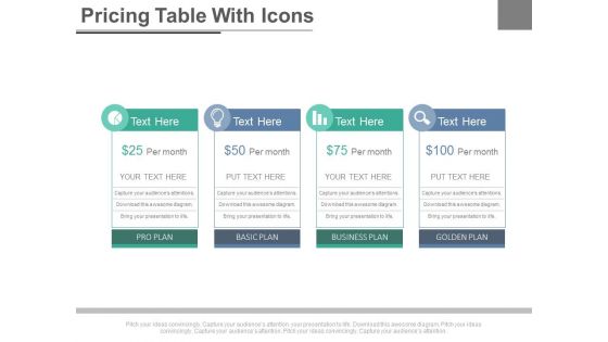 Four Steps Pricing Table With Icons Powerpoint Slides