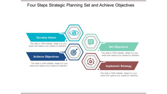 Four Steps Strategic Planning Set And Achieve Objectives Ppt Powerpoint Presentation Show Visual Aids