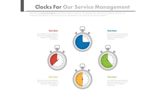 Four Stopwatches In Pie Chart Style Powerpoint Slides
