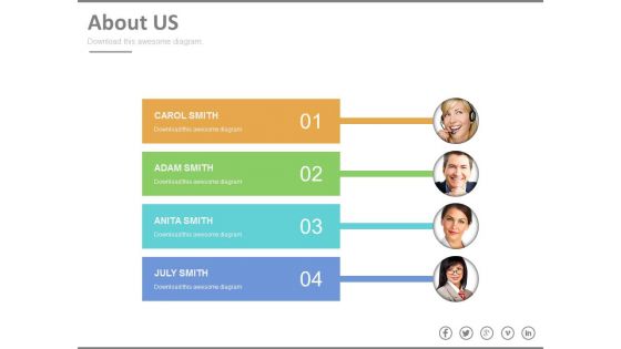 Four Tags For Employess Profiles With Pictures Powerpoint Slides