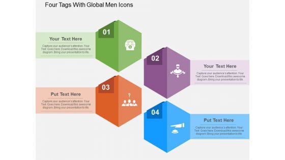 Four Tags With Global Men Icons Powerpoint Templates