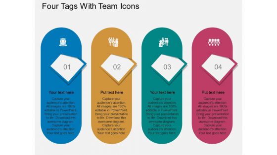 Four Tags With Team Icons Powerpoint Template