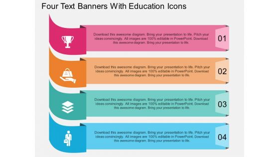 Four Text Banners With Education Icons Powerpoint Template