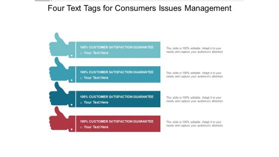 Four Text Tags For Consumers Issues Management Ppt PowerPoint Presentation Infographics Deck PDF