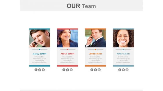 Four Text Tags For Our Team Introduction Powerpoint Slides
