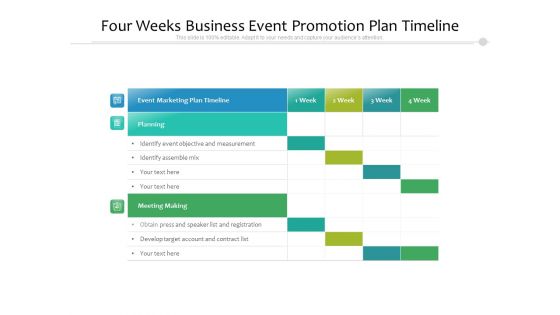 Four Weeks Business Event Promotion Plan Timeline Ppt PowerPoint Presentation File Summary PDF