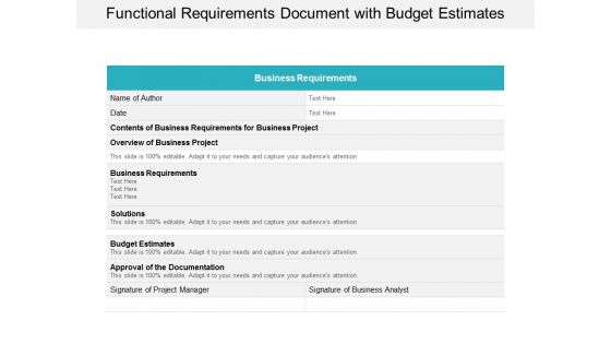 Functional Requirements Document With Budget Estimates Ppt PowerPoint Presentation Pictures Example File