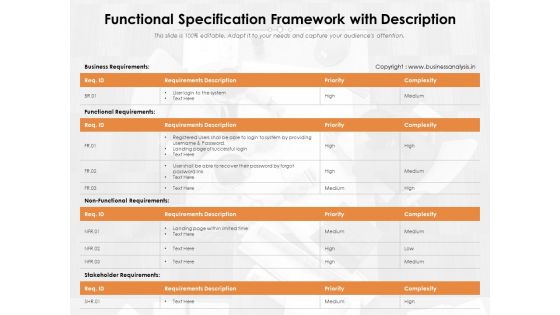 Functional Specification Framework With Description Ppt PowerPoint Presentation Summary Inspiration PDF