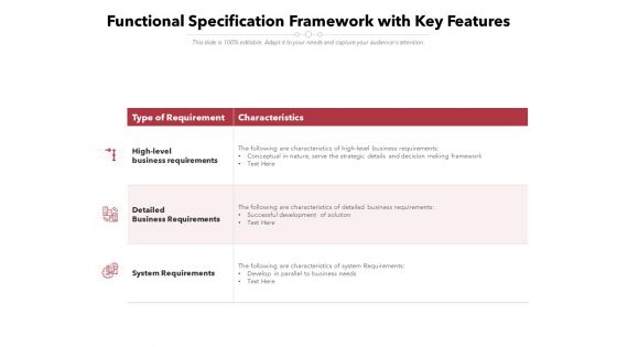 Functional Specification Framework With Key Features Ppt PowerPoint Presentation Infographics Infographics PDF