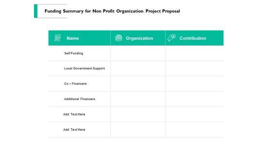 Funding Summary For Non Profit Organization Project Proposal Ppt PowerPoint Presentation Infographic Template Pictures