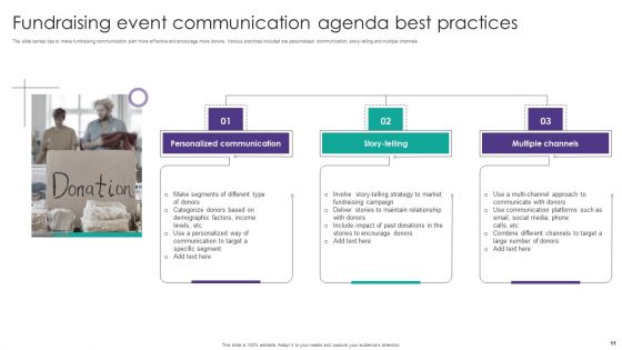 Fundraising Event Communication Agenda Ppt PowerPoint Presentation Complete Deck With Slides