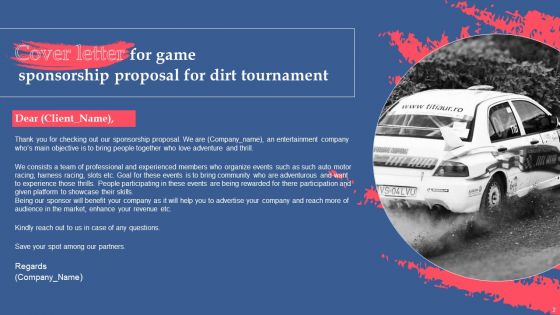 Game Sponsorship Proposal For Dirt Track Racing Championship Ppt PowerPoint Presentation Complete Deck With Slides
