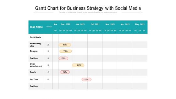 Gantt Chart For Business Strategy With Social Media Ppt PowerPoint Presentation File Brochure PDF