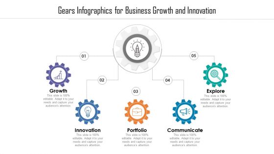 Gears Infographics For Business Growth And Innovation Ppt PowerPoint Presentation File Show PDF