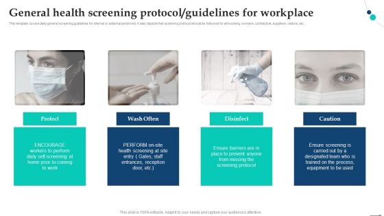 General Health Screening Protocol Guidelines For Workplace Pandemic Company Playbook Summary PDF