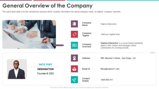 General Overview Of The Company Pitch Deck Of Vulpine Interactive Fundraising Wd Ppt Summary Example Introduction Pdf