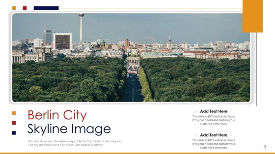 Germany Outlines Flags Mileposts Memorials City And Skyscraper Deck PowerPoint Template