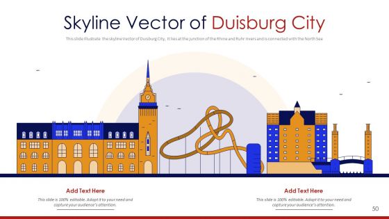 Germany Outlines Flags Mileposts Memorials City And Skyscraper Deck PowerPoint Template