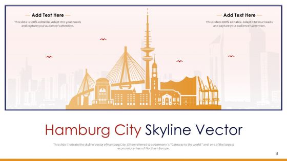 Germany Outlines Flags Mileposts Memorials City And Skyscraper Deck PowerPoint Template