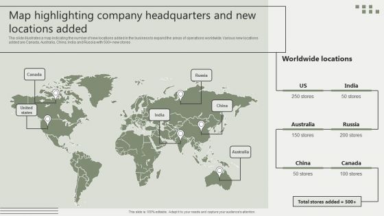 Global Business Market Development Guide Map Highlighting Company Headquarters And New Locations Added Themes PDF
