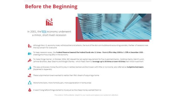 Global Financial Crisis 2008 Before The Beginning Ppt Slides Infographic Template PDF
