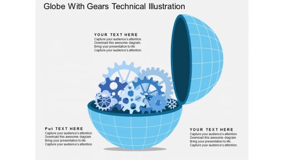 Globe With Gears Technical Illustration Powerpoint Template
